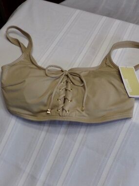 NWT Michael Michael Kors 261 Khaki Corset Tye Front, Gold Metal Accents Sz Small